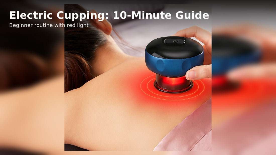 Electric cupping massager with red light on upper back — beginner 10-minute guide cover.