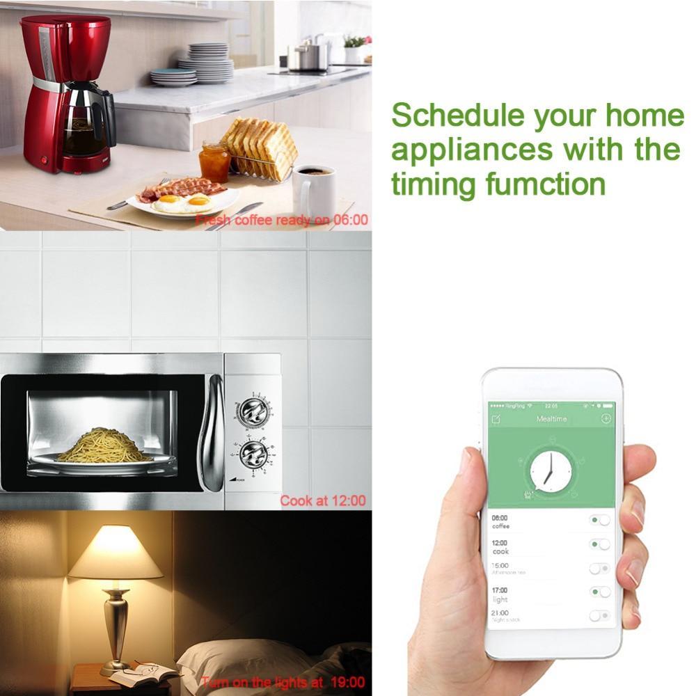 Smart plug app scheduling appliances like coffee maker, microwave, and lamp – home automation with smartphone control