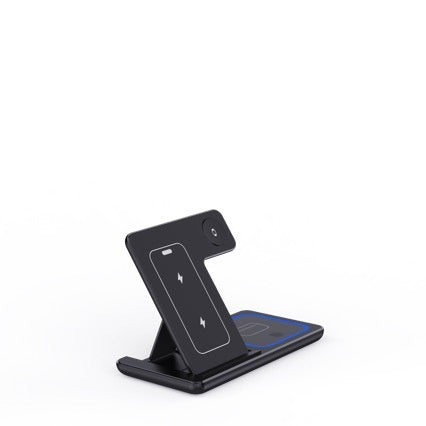 Side view of foldable 3-in-1 wireless charging station in black