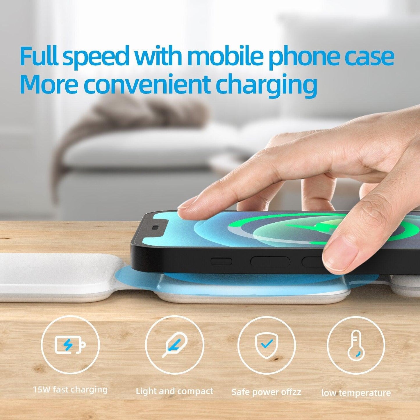 Wireless charging through phone case with fast 15W output