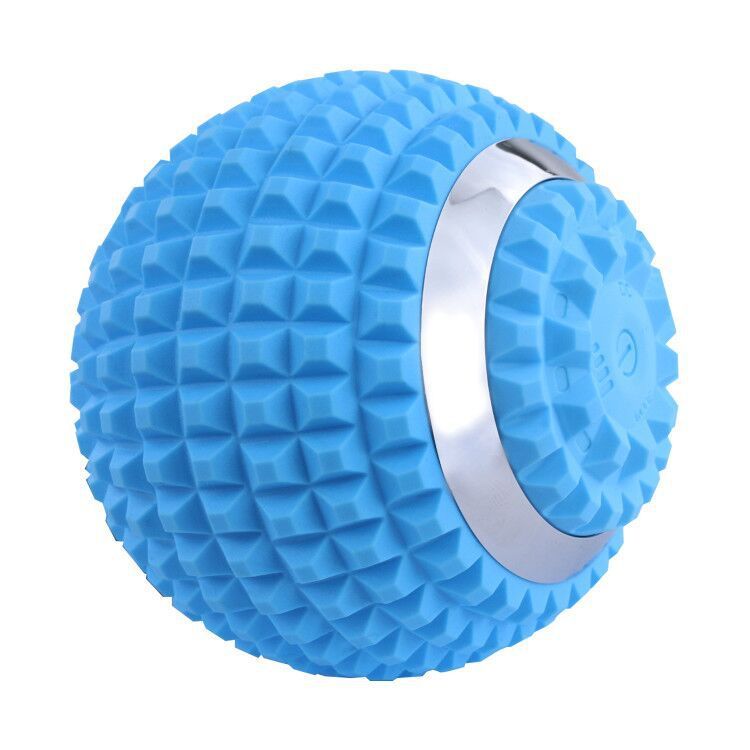 Light blue 4-speed electric massage ball with silver ring and textured surface