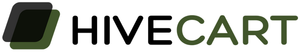 HiveCart e-commerce logo with a sleek black and green color scheme and modern geometric icon.