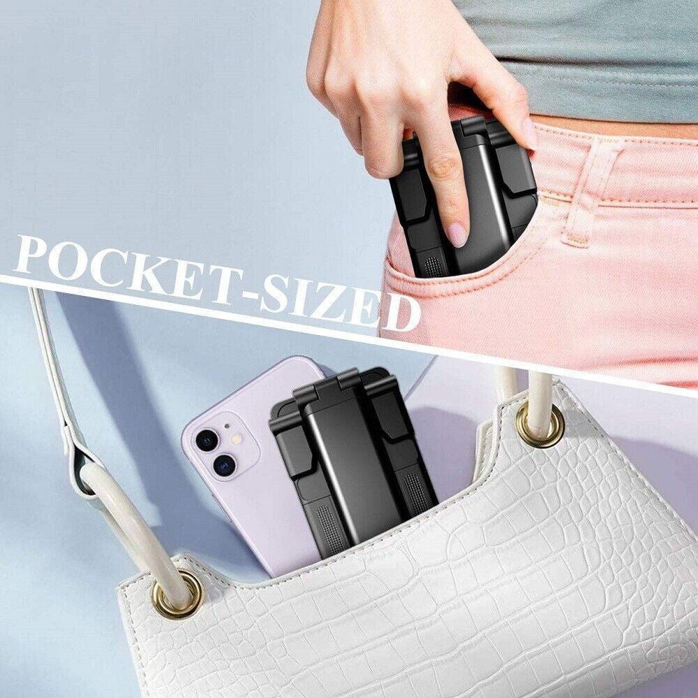 Black foldable phone and tablet stand pocket-sized and easy to carry in bag or pocket
