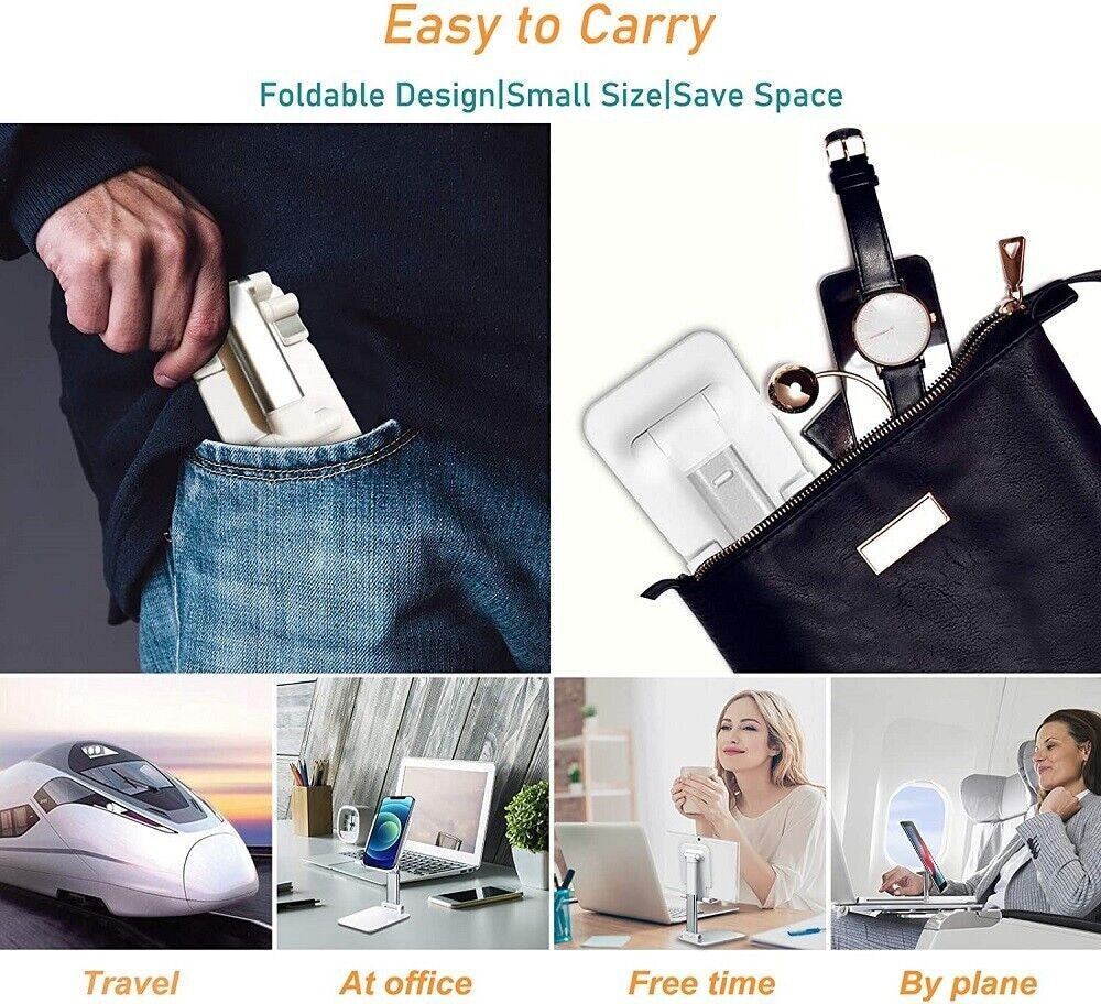 Foldable phone and tablet stand easy to carry for travel office and airplane use