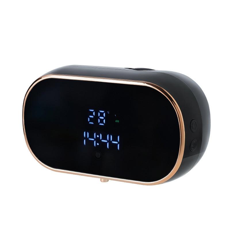 Black automatic foam soap dispenser with LED display, ideal for bathroom or kitchen use.