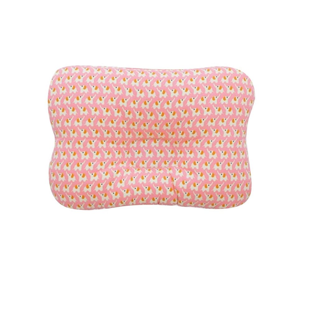 Pink pillow with small elephant pattern on a white background