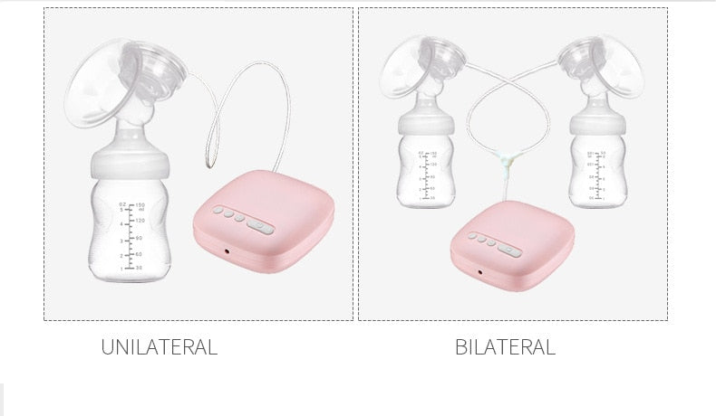 Electric breast pump showing unilateral and bilateral pumping options