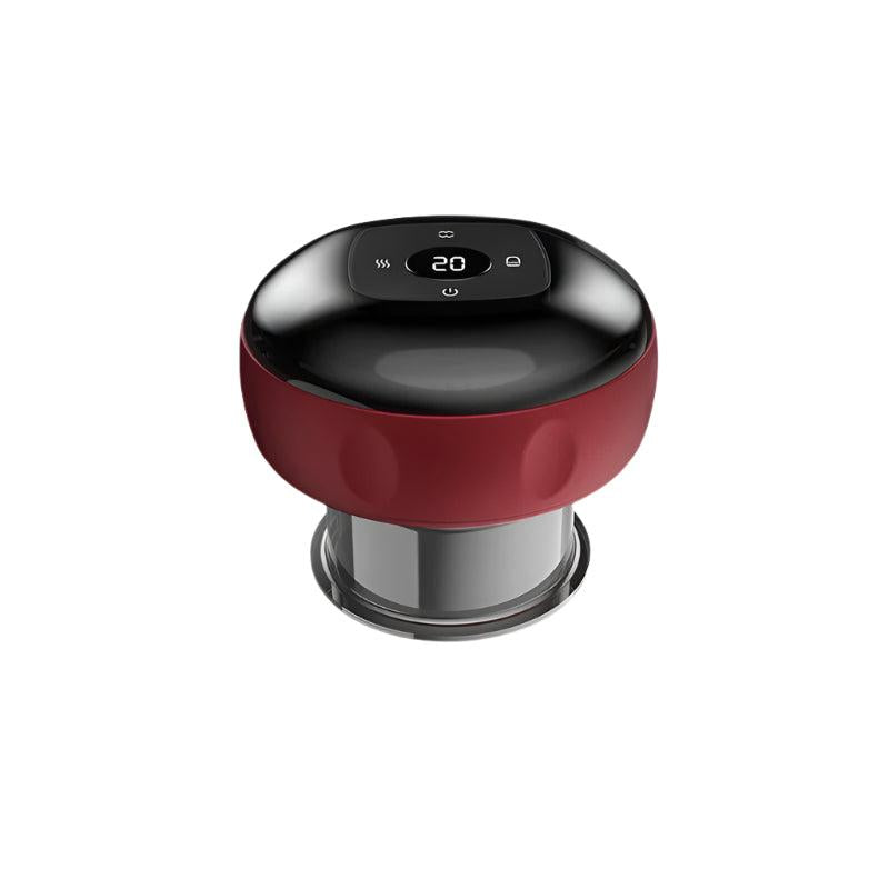 Front view of red electric cupping massager with display showing number 20 on white background