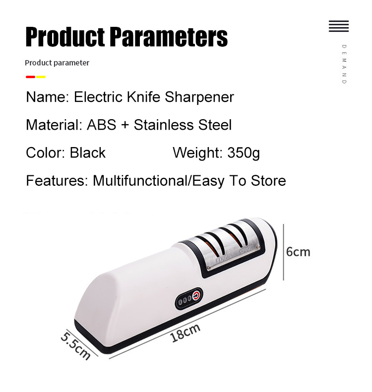 Product dimensions and material details of the electric knife sharpener
