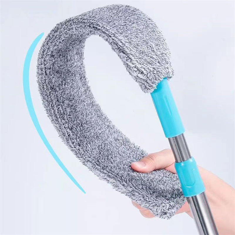Close-up of flexible flat microfiber mop head bending to clean tight spaces
