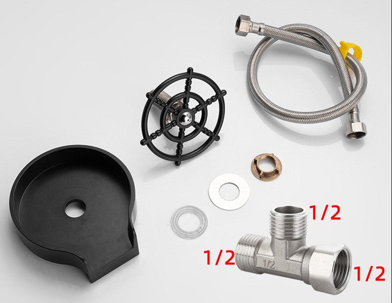 Complete glass rinser parts kit including sprayer, tray, hose, T-connector, and washers.