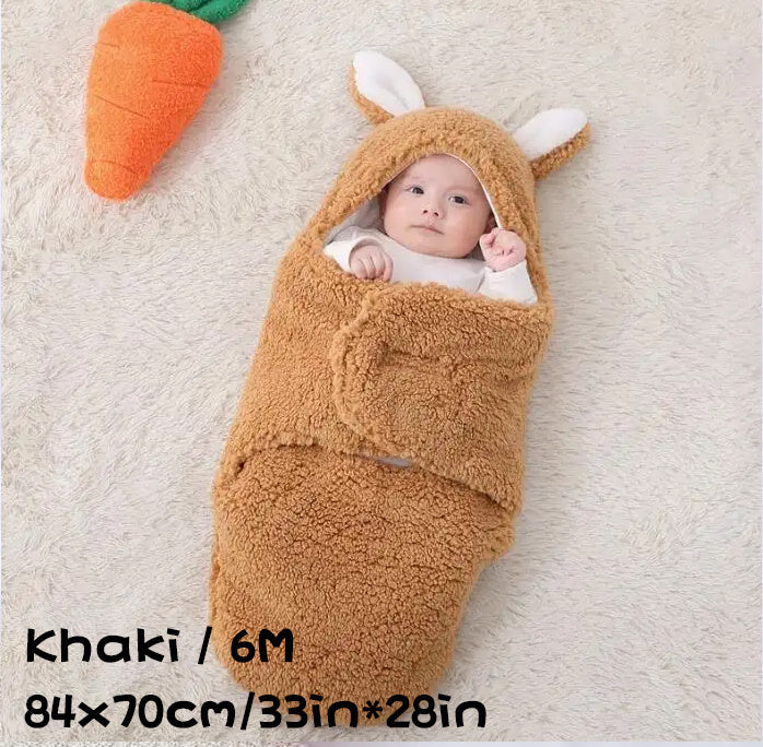 Khaki fluffy baby swaddle sleeping bag for 6 months old.