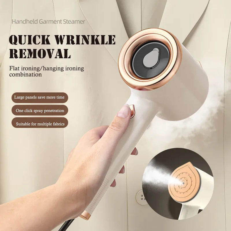 Mini Portable Handheld Garment Steamer beige – quick wrinkle removal demo on clothes