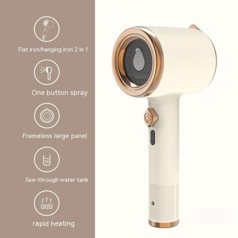 Mini Portable Handheld Garment Steamer beige – product features with icons
