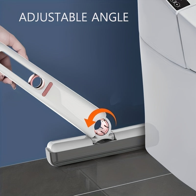 Mini self-squeeze cleaning mop demonstrating adjustable head angle for cleaning around tight spaces