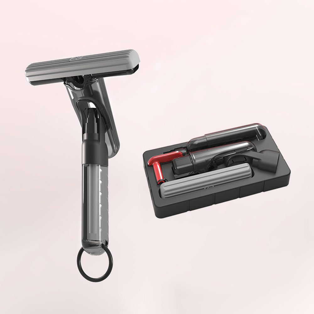 Mini spray mop assembled with included accessories and detachable parts displayed