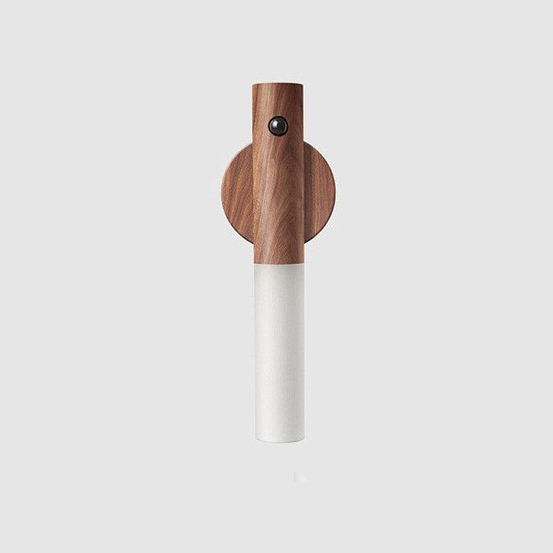 Motion Sensor LED Night Light with Walnut Wood finish, sleek wall-mounted design