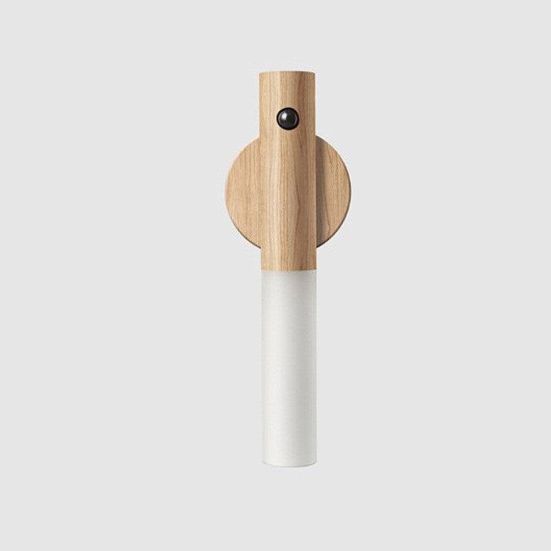 Motion Sensor LED Night Light with Ash Wood finish, minimal wall-mounted design