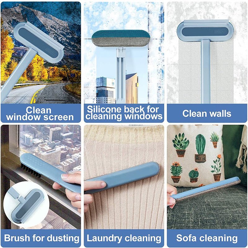 Multi-functional pet hair brush used on windows, screens, walls, clothes, and sofas