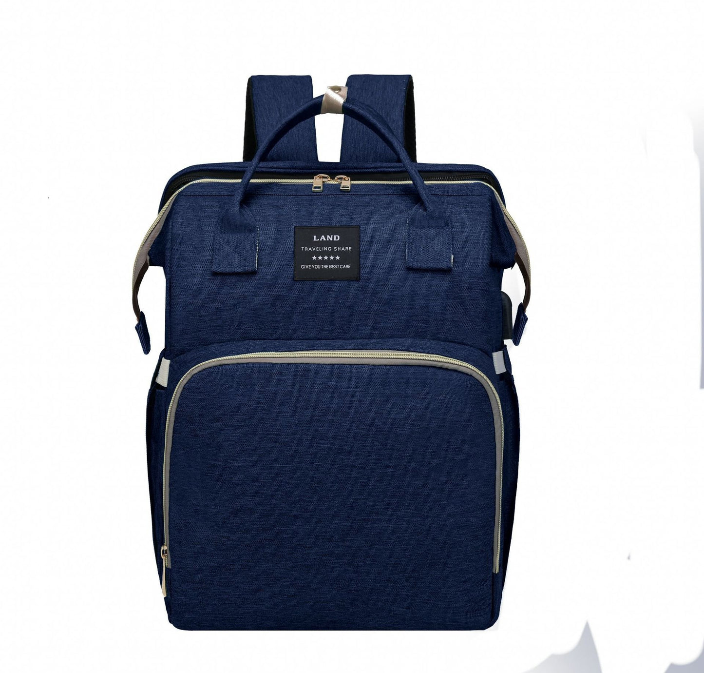 Dark blue multifunctional mummy backpack with front pocket and double straps
