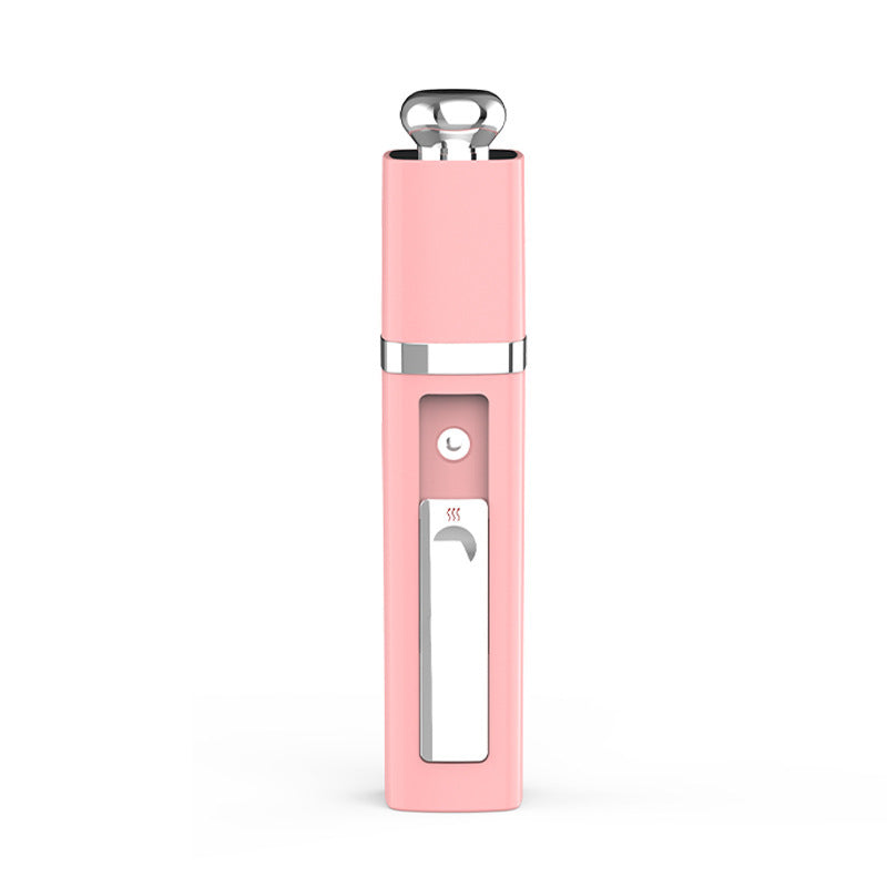 Front view of pink nano facial mist sprayer with chrome accents