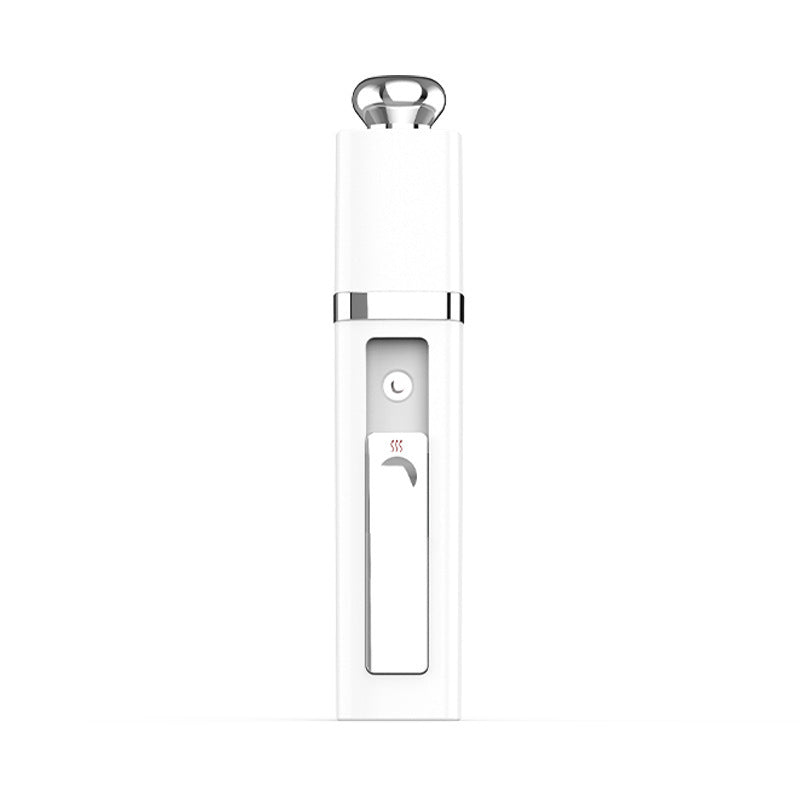 Front view of white nano facial mist sprayer with chrome accents