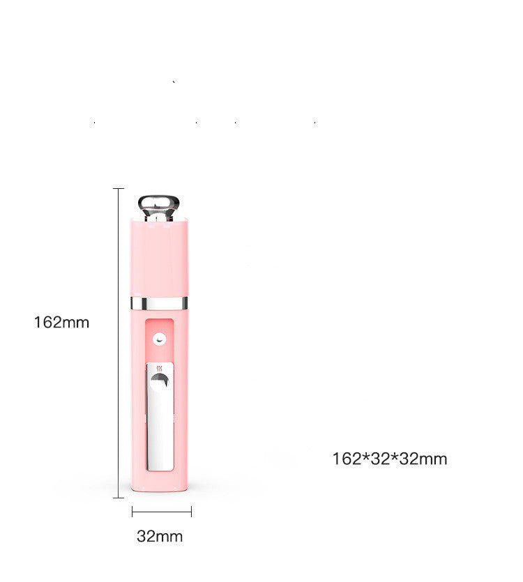 Pink nano facial mist sprayer with dimensions 162×32×32mm displayed