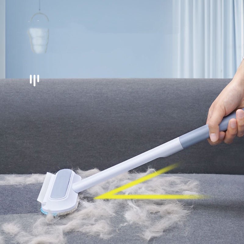 Pet hair removal brush cleaning sofa at a 45-degree angle