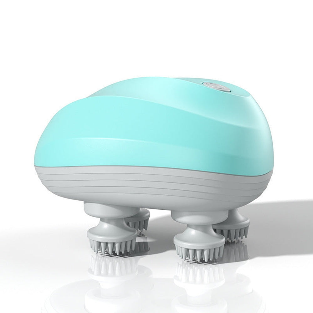 Rechargeable intelligent scalp massager in blue color with four rotating brush heads