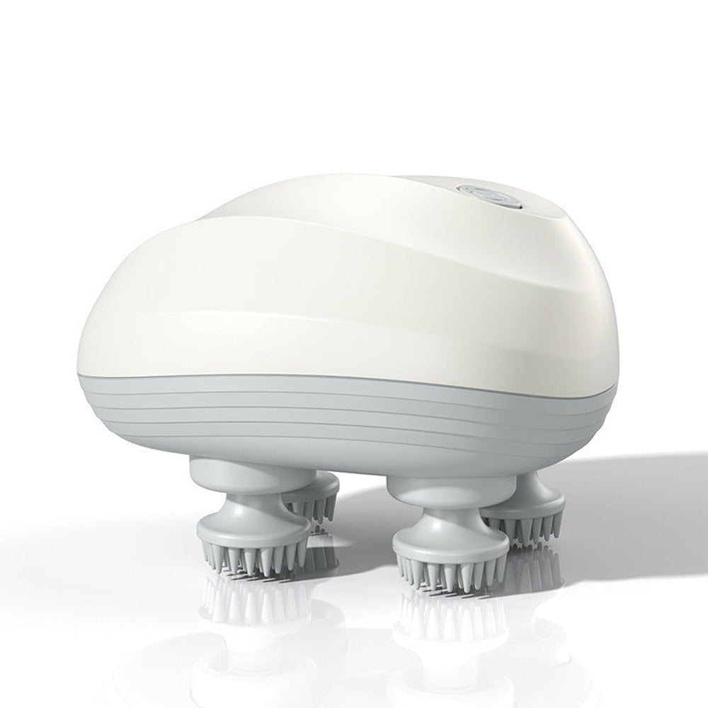 Rechargeable intelligent scalp massager with four rotating brush heads for relaxing head massage