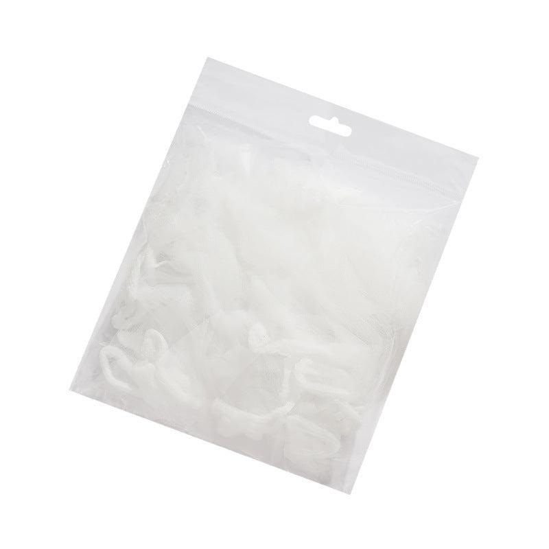 Package of disposable mesh filter bags for triangular sink strainer, shown sealed in transparent plastic bag