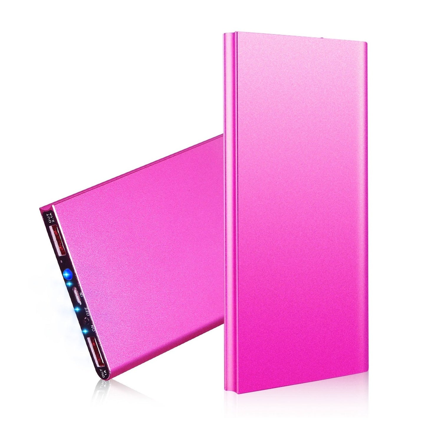 Hot pink ultra-slim 20,000mAh power bank shown on a clean white background.