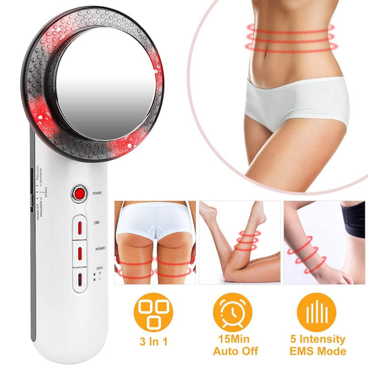 3-in-1 Ultrasonic Body Shaping Massager with EMS and infrared light shown around the waist area
