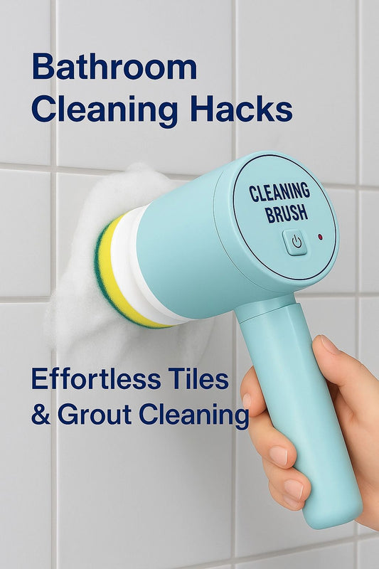 Cordless electric cleaning brush scrubbing bathroom tiles with foam – Bathroom Cleaning Hacks