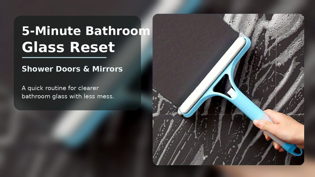 3-in-1 spray squeegee cleaning bathroom glass for a 5-minute bathroom glass reset.