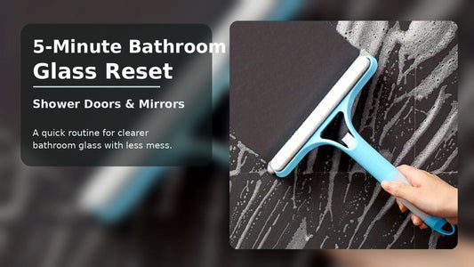 3-in-1 spray squeegee cleaning bathroom glass for a 5-minute bathroom glass reset.