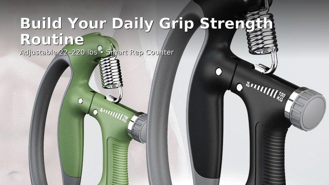 Blog cover: Build Your Daily Grip Strength Routine with adjustable hand grip strengthener (22–220 lbs) and smart rep counter