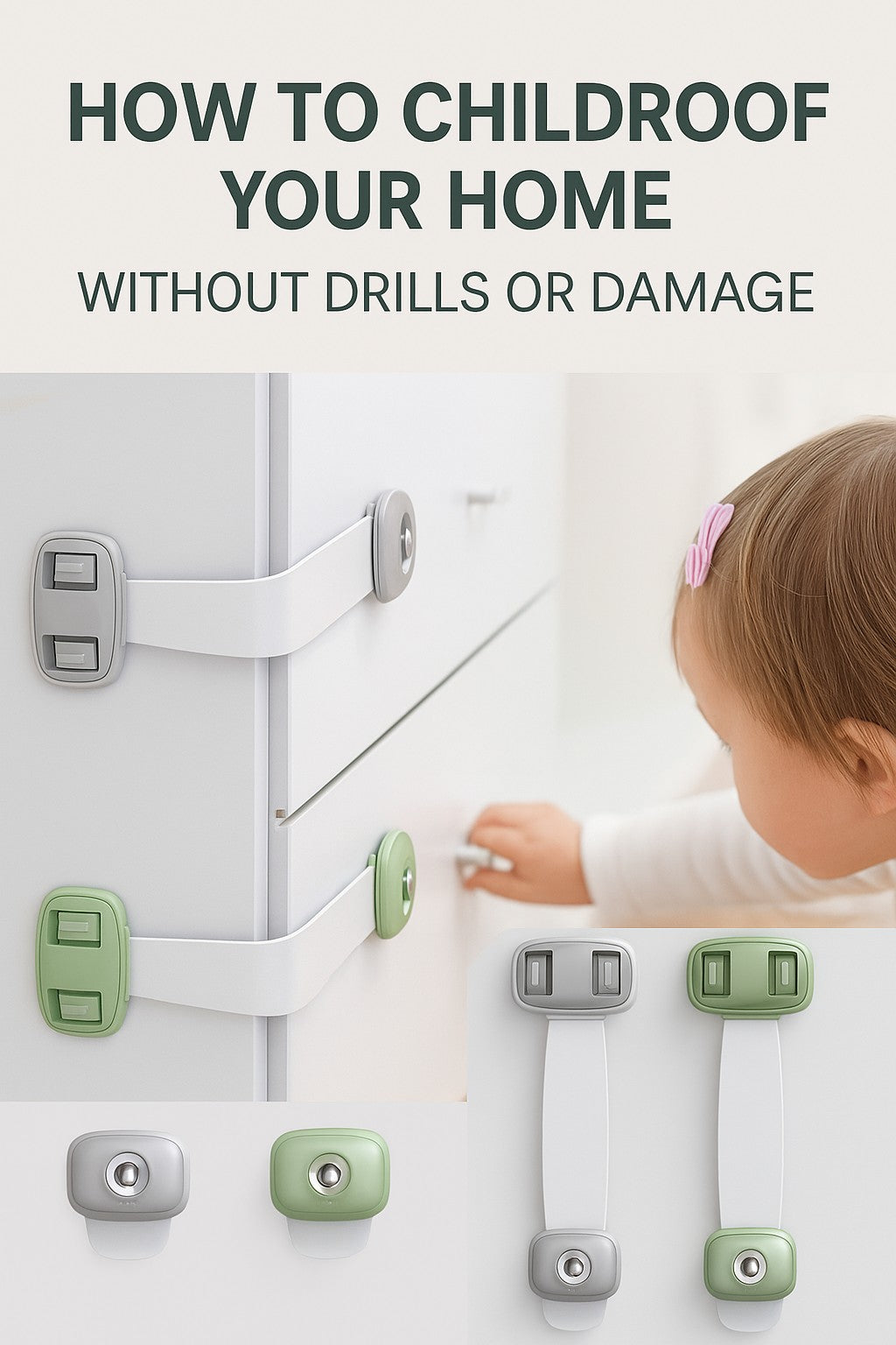Child safety straps securing drawers and cabinets to prevent toddler access – effective, damage-free babyproofing solution.