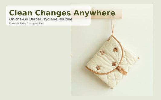 Foldable cotton portable baby changing pad with bear pattern, travel diaper changing mat for clean changes anywhere