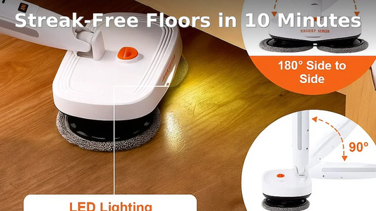 Streak-Free Floors in 10 Minutes — cordless electric spin mop with LED cleaning under a bed
