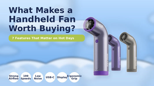 High-Speed Curved Mini Fan blog cover showing a compact handheld fan with key cooling features