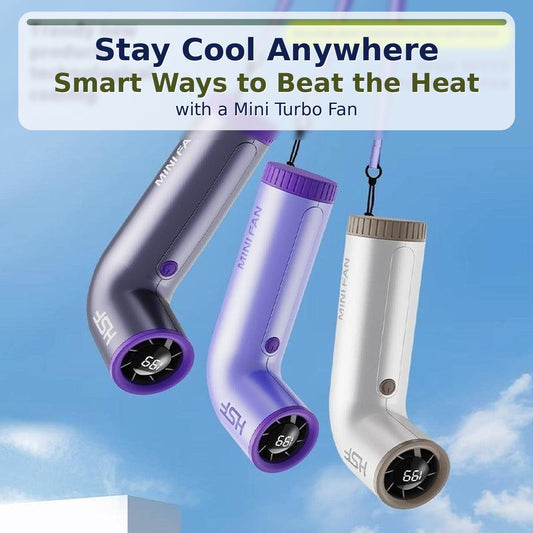 Blog cover for a mini turbo fan article showing three High-Speed Curved Mini Fans against a blue sky background