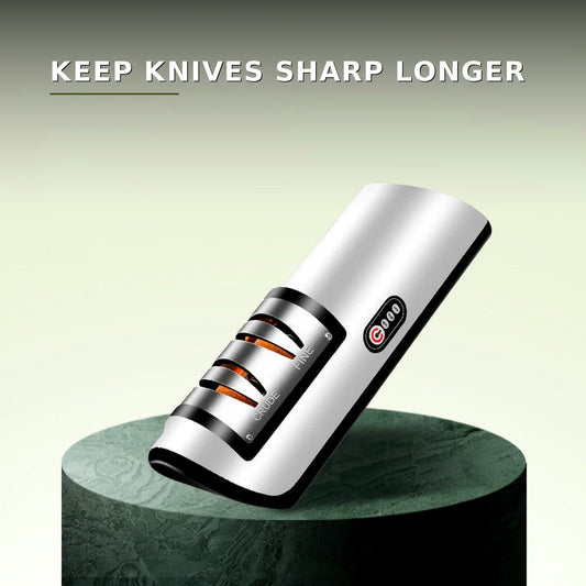 Electric knife and scissor sharpener cover image with headline “Keep Knives Sharp Longer”.