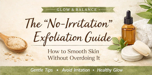 No-Irritation Exfoliation Guide cover with gentle skincare products and smooth skin message