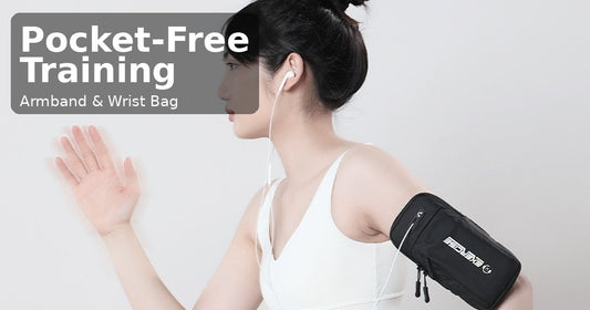 Woman running while wearing the Multi-Way Sports Armband & Wrist Bag for hands-free phone storage.