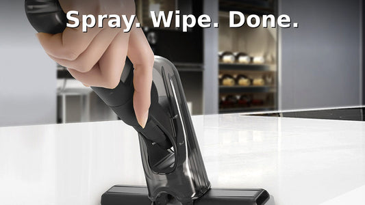 Portable mini spray mop self-squeeze countertop cleaner on a kitchen counter