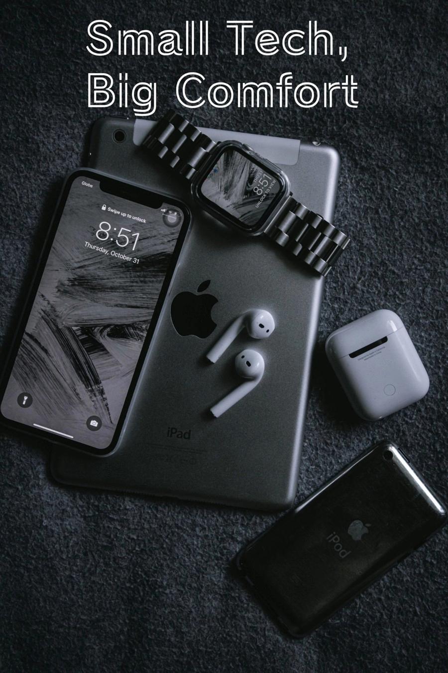 Mini tech gadgets flat lay symbolizing comfort and smart living.