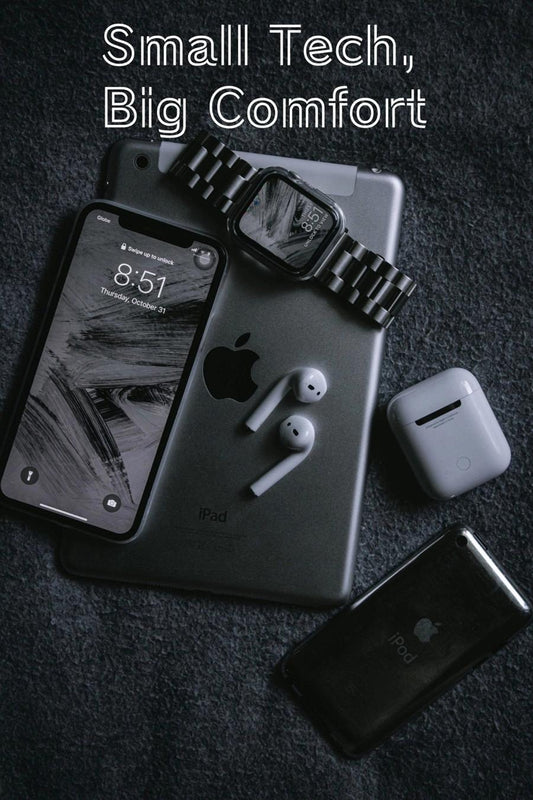 Mini tech gadgets flat lay symbolizing comfort and smart living.