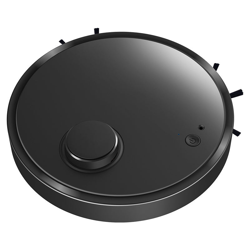 Top view of black 3-in-1 mini robot vacuum cleaner with UV sterilization feature