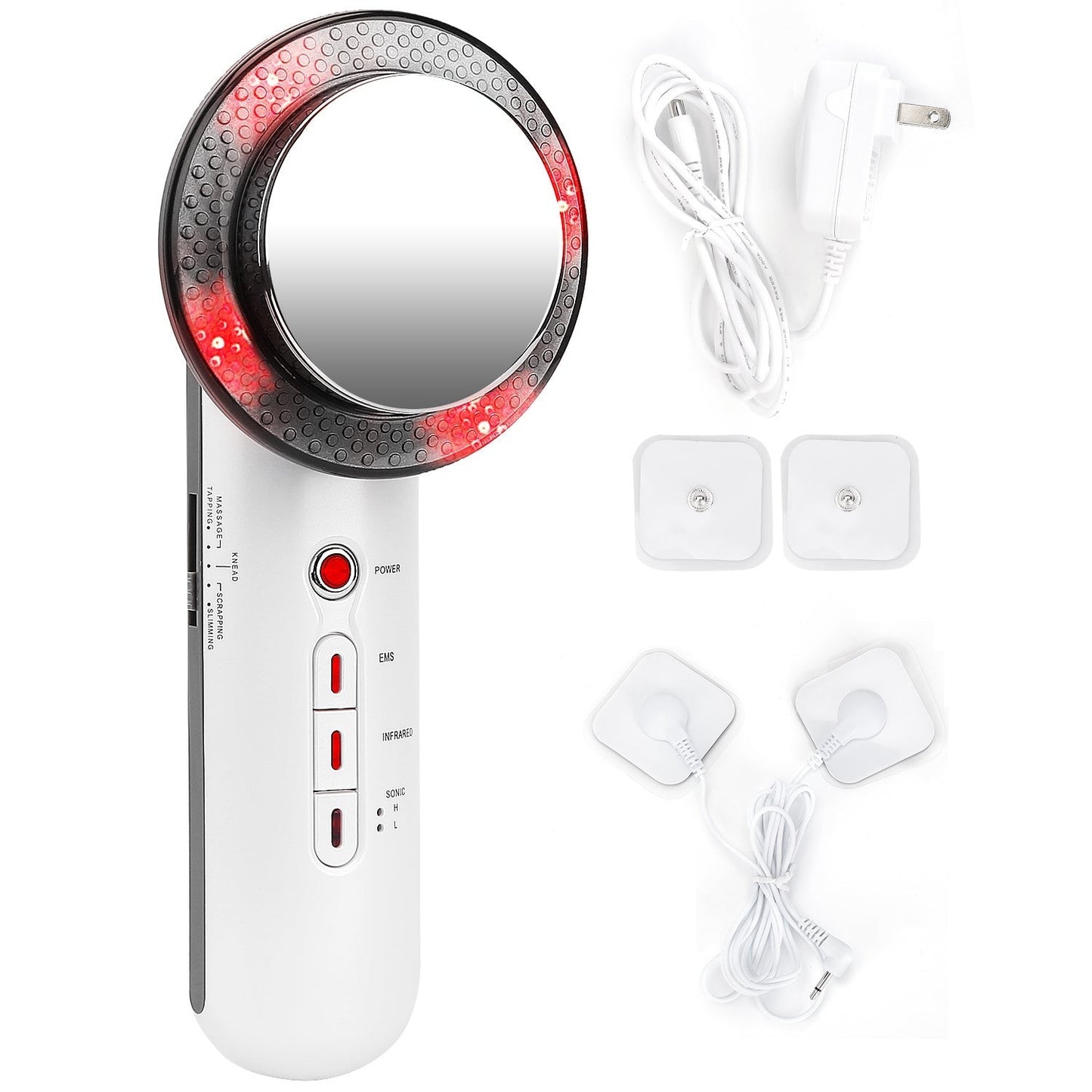 3-in-1 ultrasonic body shaping massager set with power adapter and EMS pads